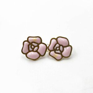Chanel Gold Frame Pink Camellia Flower Lever Back Earrings